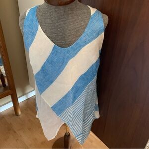Luisa Positano Linen Tank Top Blue White Stripe - like new